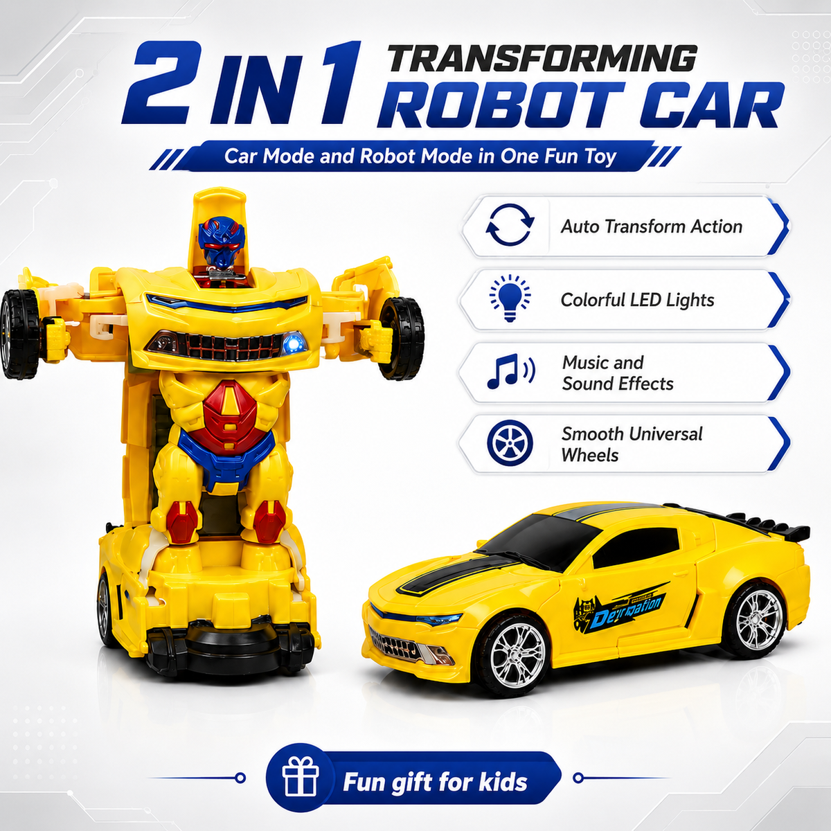 2 in 1 Transforming Robot Car Toy with Lights & Sound